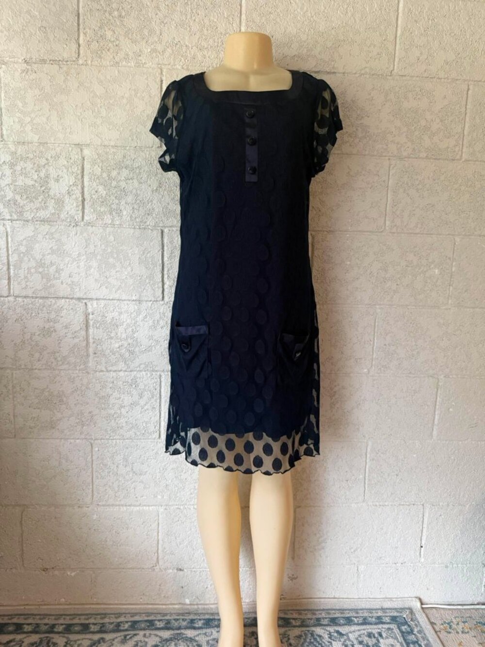 En Focus Studio Women’s Navy Blue Polka Dot Mesh Dress Size 14
